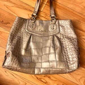 Coach Silver Croc-Embossed Tote